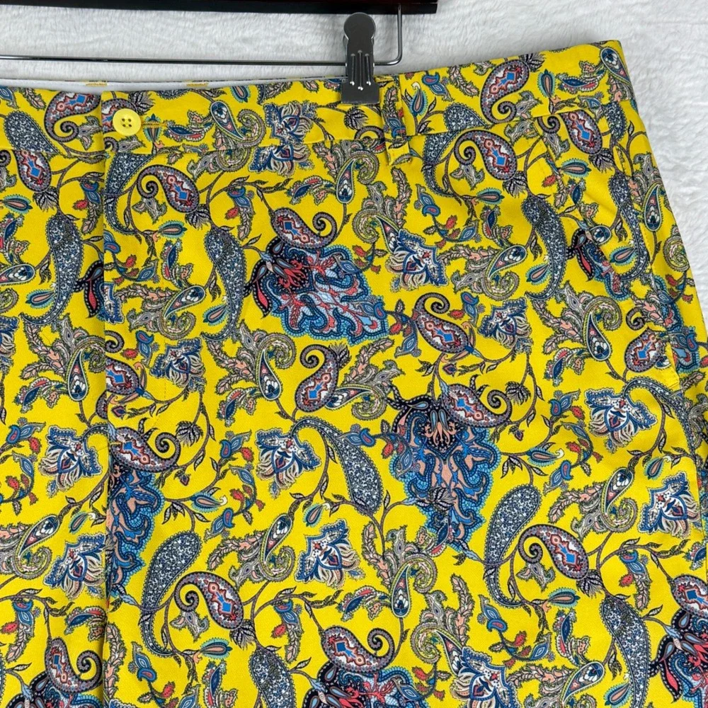 Hreski Golf Shorts Mens 44 Yellow Paisley Performance Stretch Flat Front